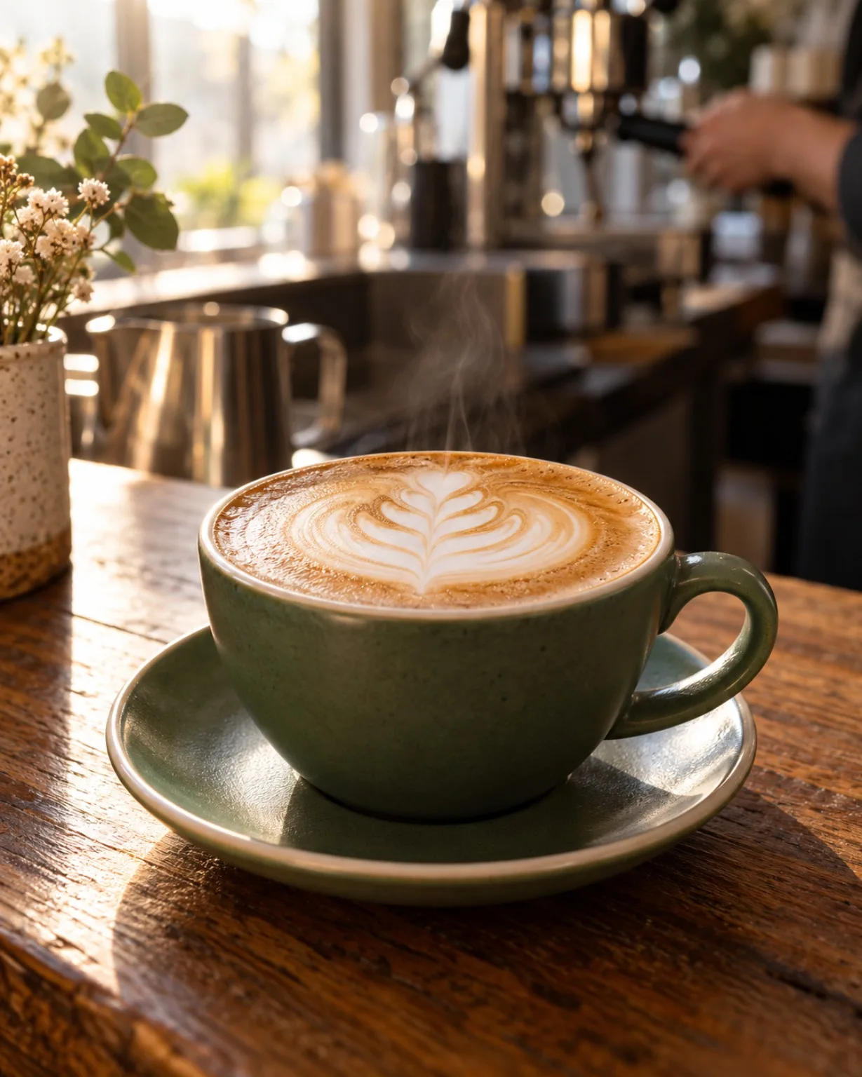 Café sobre una barra junto a una ventana. Imagen de referencia; no representa este espacio ficticio.
